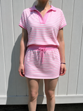 Pink color block polo tee skort set