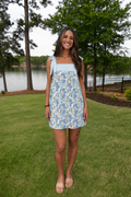 Blue Floral Print Bow Dress