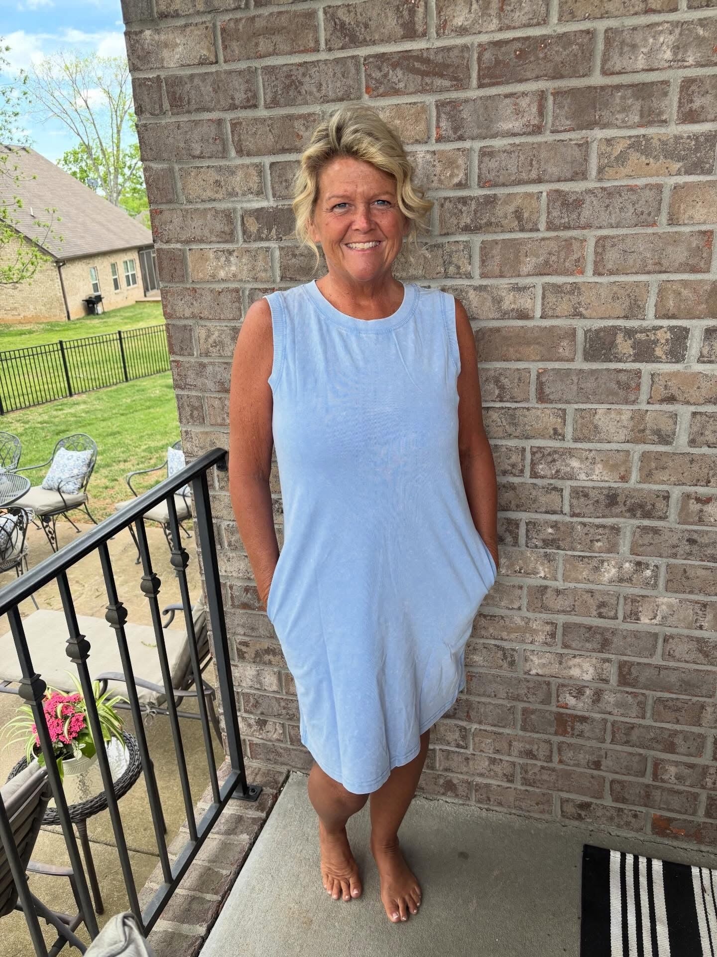 Light Blue Mineral Wash Tank Dress with Pockets