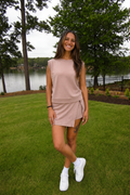 Mocha Washed Lined Split Skirt and Tank Co-ord