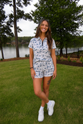 Multicolor Camo Print Zipper Polo Collar Co-ord