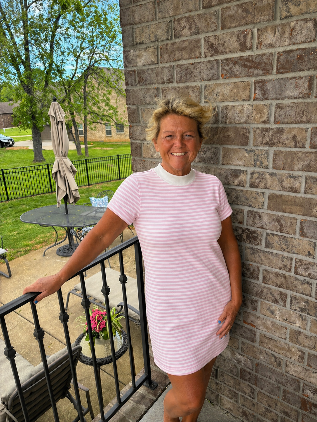 Pink Striped Mock Neck Dress