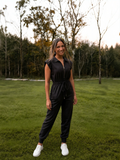 Black Drawstring Elastic Waist Jump Suit