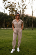 Dark Khaki Elastic Waist Jumpsuit